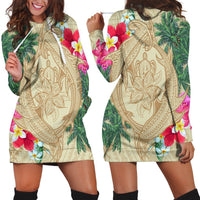 Hawaii Kanaka Maoli Palm Trees Turtle And Sharks Hoodie Dress - AH Black - Polynesian Pride
