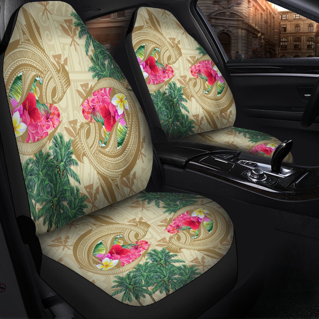 Hawaii Kanaka Maoli Plumeria Palm Trees Hammer Shark Car Seat Covers - AH - Polynesian Pride