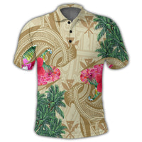Hawaii Kanaka Maoli Plumeria Palm Trees Hammer Shark Polo Shirt - Polynesian Pride