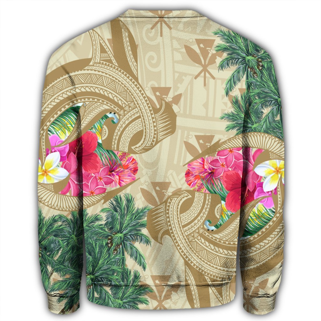 Hawaii Kanaka Maoli Plumeria Palm Trees Hammer Shark Sweatshirt - AH - Polynesian Pride
