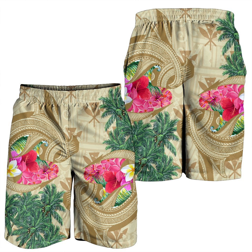 Hawaii Kanaka Maoli Plumeria Palm Trees Hammer Shark Men's Shorts - AH - Polynesian Pride