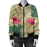 Hawaii Kanaka Maoli Plumeria Palm Trees Hammer Shark Bomber Jacket - AH - Polynesian Pride