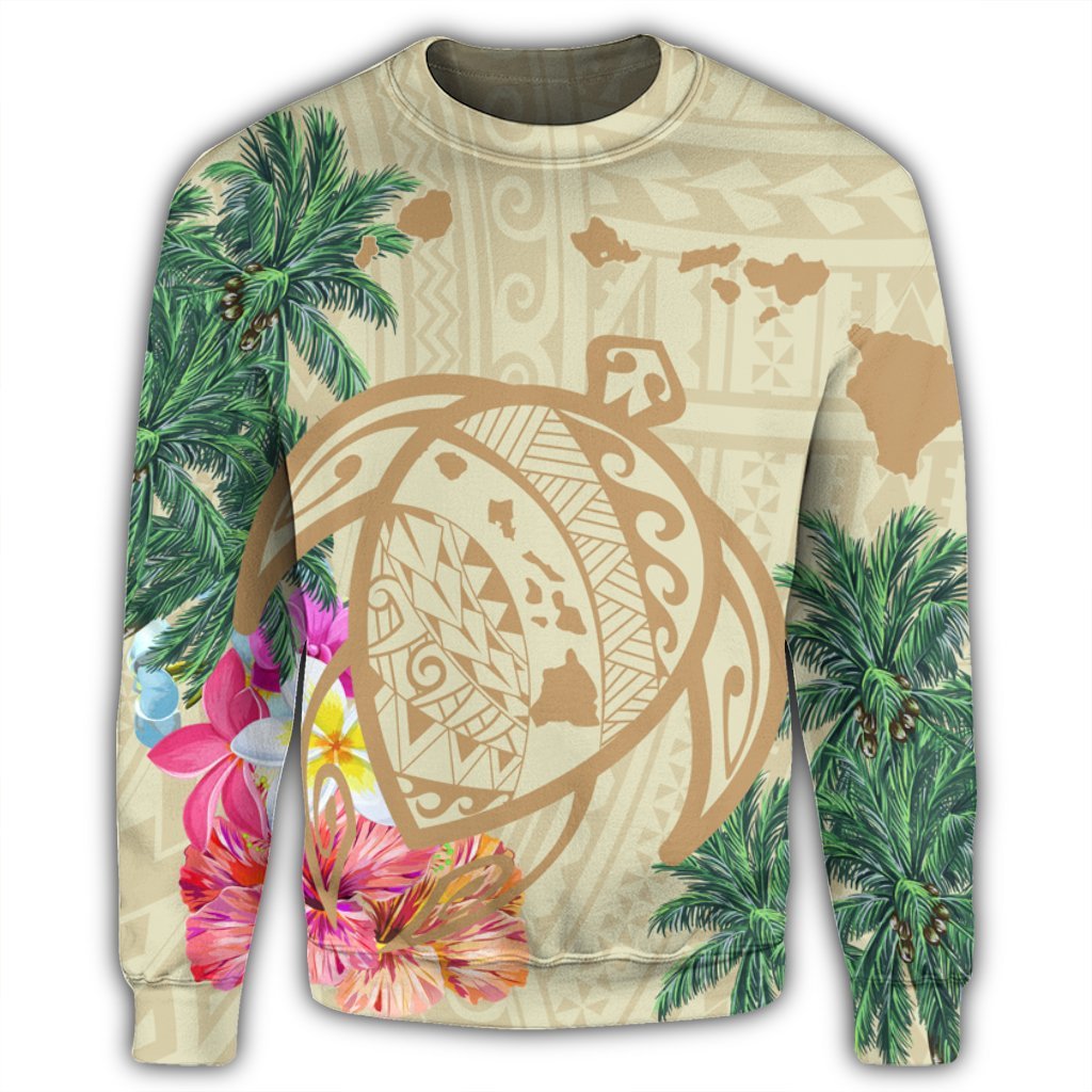 Hawaii Kanaka Maoli Polynesian Flowers Turtle Sweatshirt - AH - Polynesian Pride