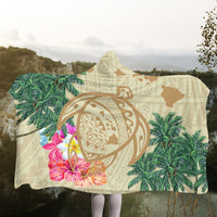 Hawaii Kanaka Maoli Polynesian Flowers Turtle Hooded Blanket - AH - Polynesian Pride