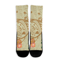 Hawaii Kanaka Maoli Polynesian Flowers Turtle Crew Socks - AH - Polynesian Pride