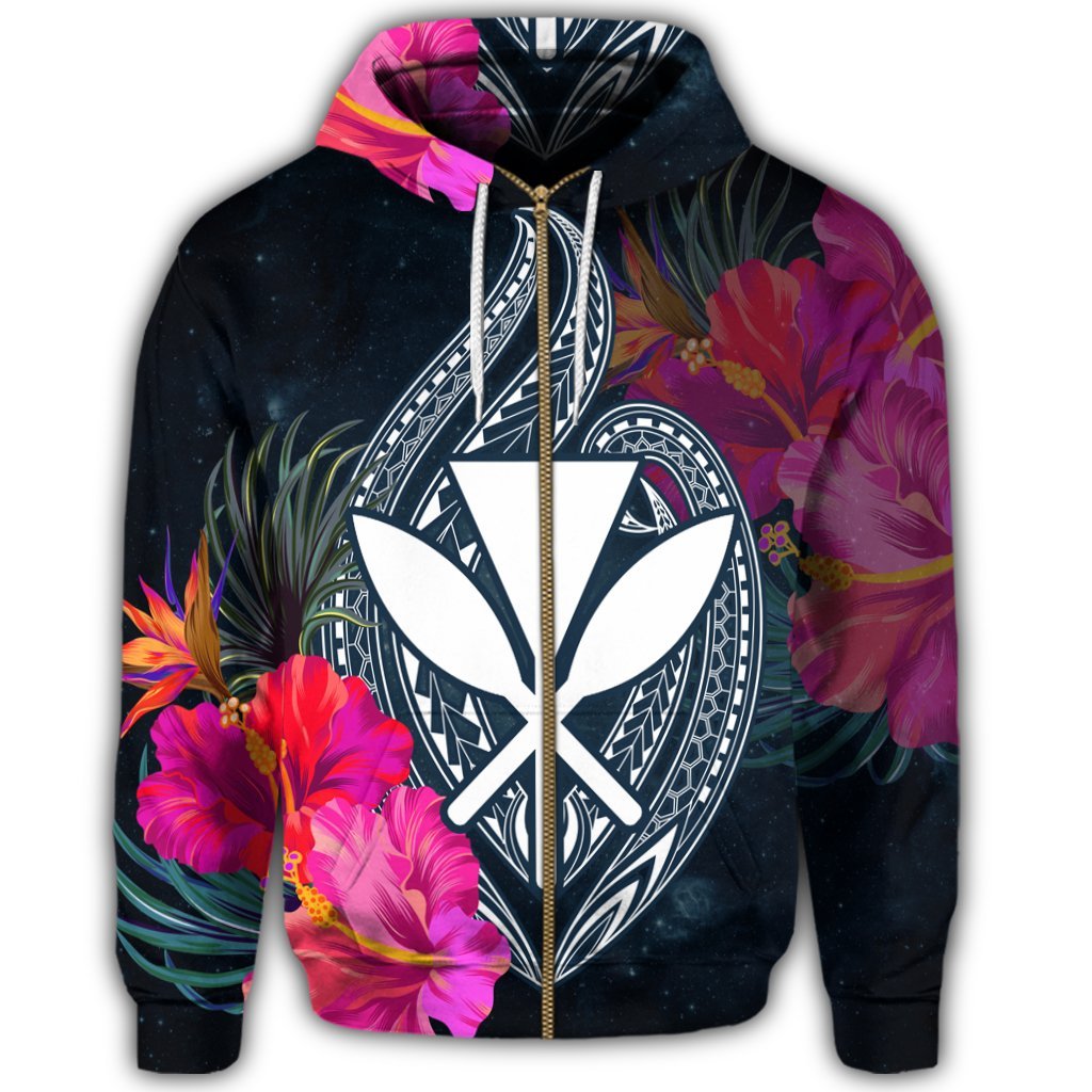 Hawaii Kanaka Polynesian Hibiscus Zip Hoodie - Polynesian Pride