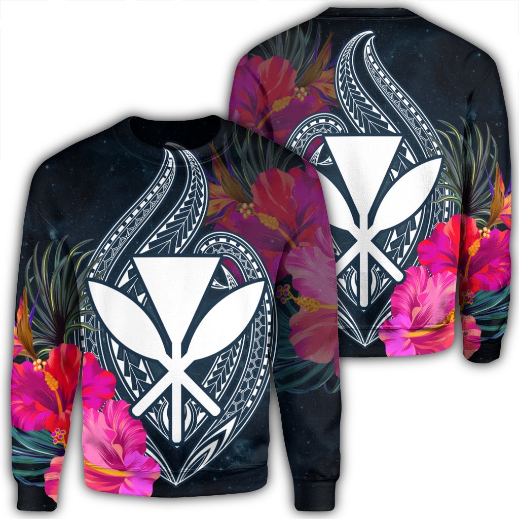 Hawaii Kanaka Polynesian Hibiscus Sweatshirt - AH Unisex Black - Polynesian Pride