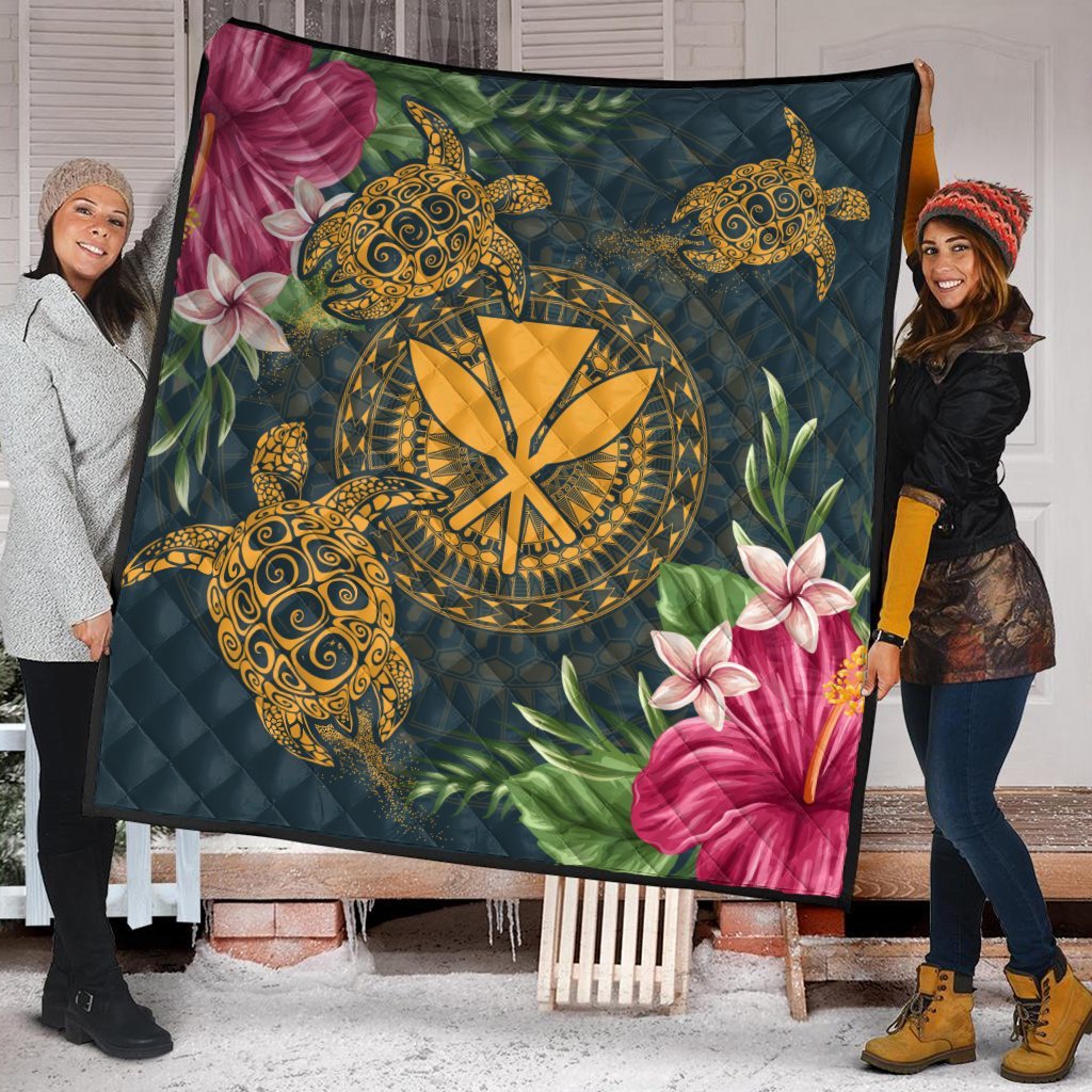 Hawaii Kanaka Turtle Hibiscus Plumerian Polynesia Premium Quilts - Alena Style - AH - Polynesian Pride