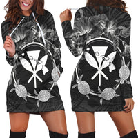 Hawaii Kanaka Turtle Hibiscus Polynesian Hoodie Dress - Anthea Style - AH Black - Polynesian Pride