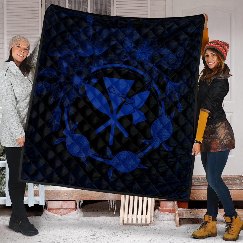 Hawaii Kanaka Turtle Hibiscus Polynesian Premium Quilts - Anthea Style Blue - AH - Polynesian Pride