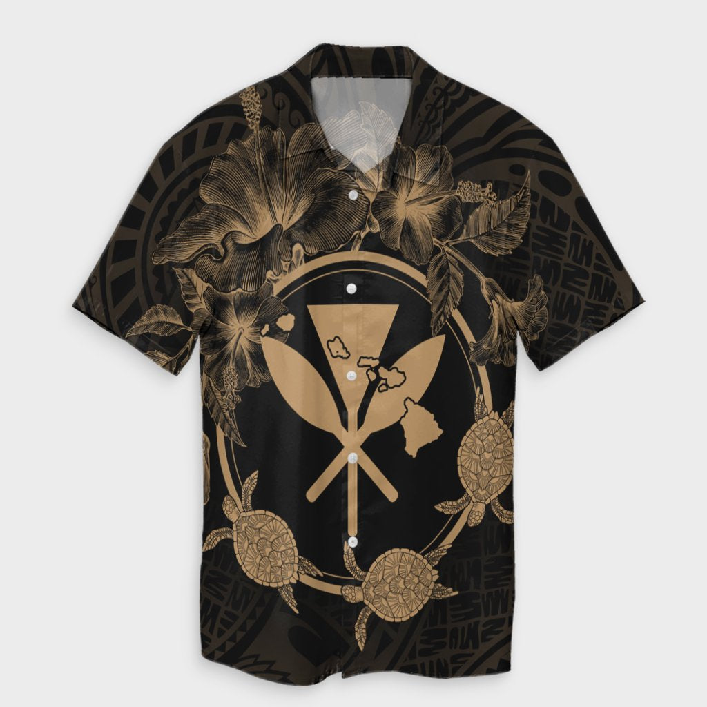 Hawaii Kanaka Turtle Hibiscus Polynesian Hawaiian Shirt - Anthea Style Gold - AH Unisex Black - Polynesian Pride