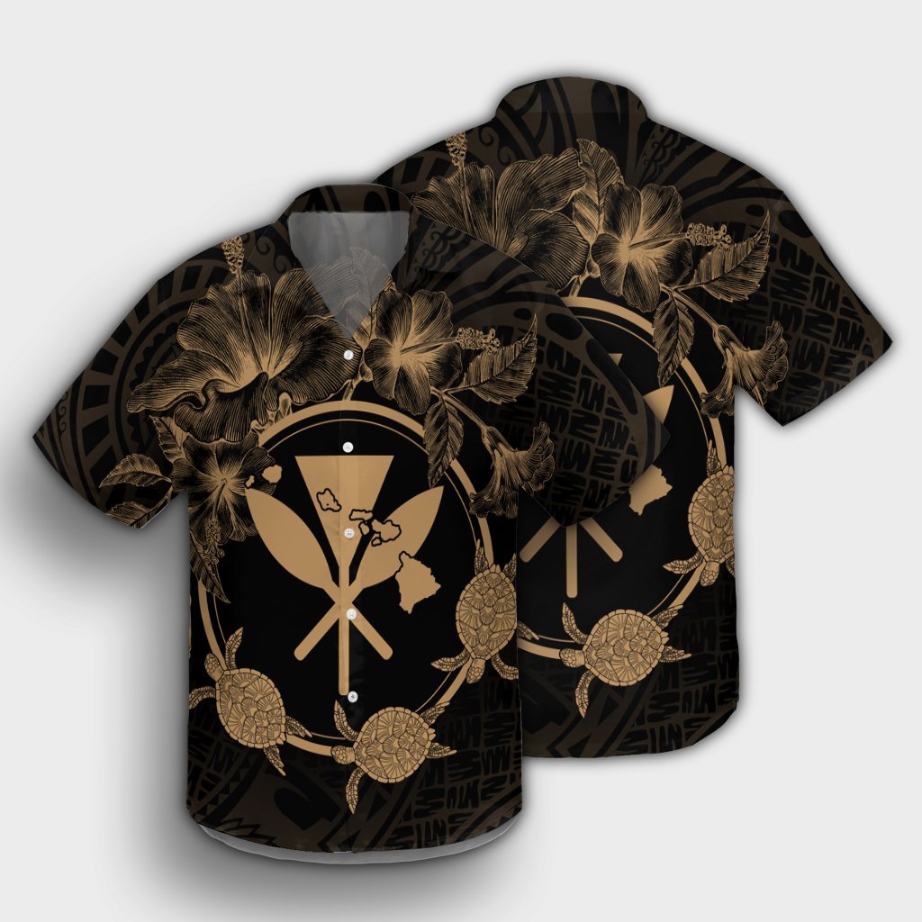 Hawaii Kanaka Turtle Hibiscus Polynesian Hawaiian Shirt - Anthea Style Gold - AH - Polynesian Pride