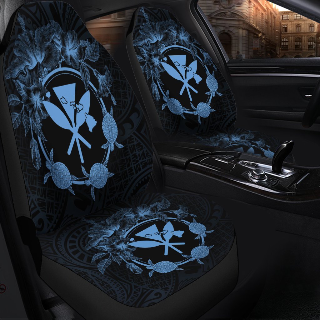 Hawaii Kanaka Turtle Hibiscus Polynesian Car Seat Covers - Anthea Style Pastel Blue - AH - Polynesian Pride