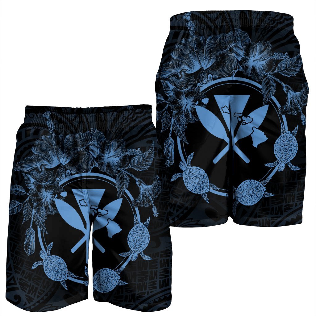 Hawaii Kanaka Turtle Hibiscus Polynesian Men's Shorts - Anthea Style Pastel Blue - AH - Polynesian Pride