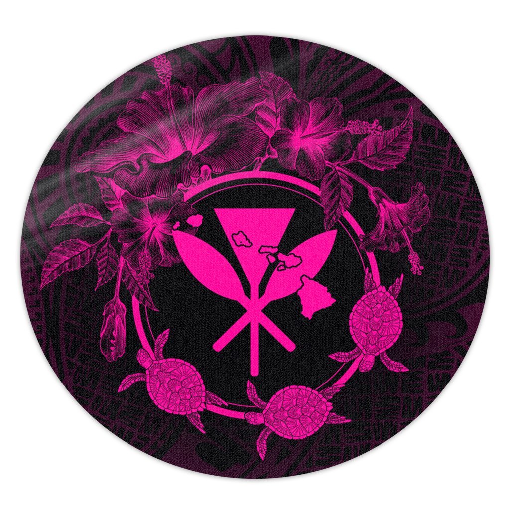 Hawaii Kanaka Turtle Hibiscus Polynesian Round Carpet - Anthea Style Pink - AH Round Carpet Luxurious Plush - Polynesian Pride