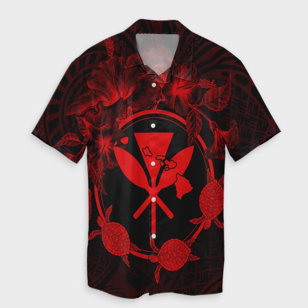 Hawaii Kanaka Turtle Hibiscus Polynesian Hawaiian Shirt - Anthea Style Red - AH Unisex Black - Polynesian Pride