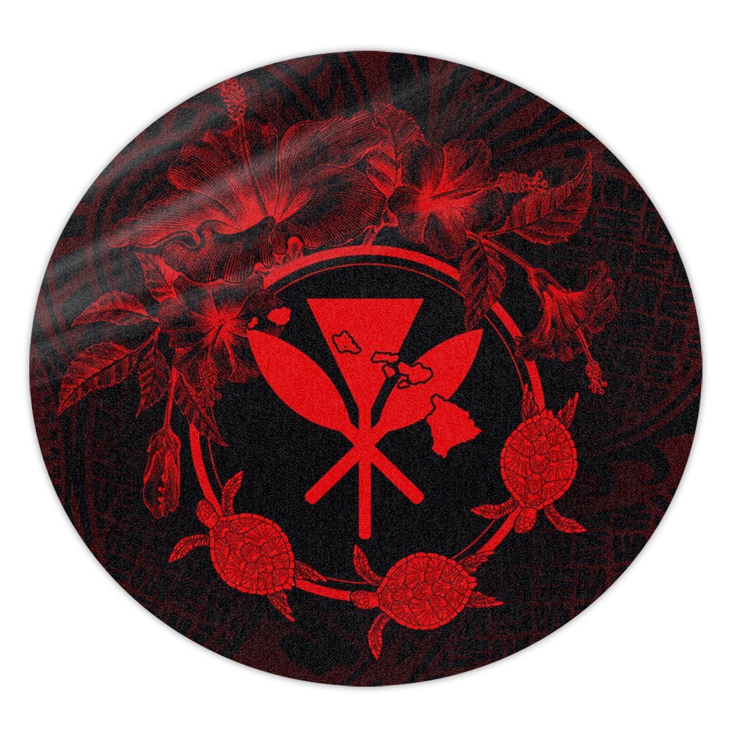 Hawaii Kanaka Turtle Hibiscus Polynesian Round Carpet - Anthea Style Red - AH Round Carpet Luxurious Plush - Polynesian Pride