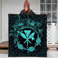 Hawaii Kanaka Turtle Hibiscus Polynesian Premium Quilts - Anthea Style Turquoise - AH - Polynesian Pride