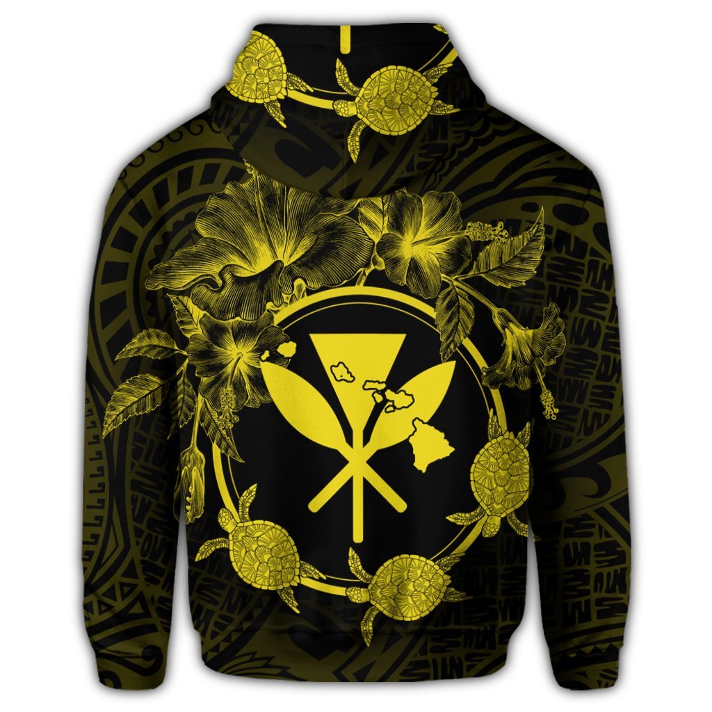 Hawaii Kanaka Turtle Hibiscus Polynesian Zip Hoodie Anthea Style Yellow - Polynesian Pride