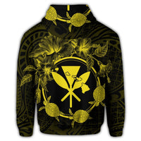 Hawaiian Kanaka Turtle Hibiscus Polynesian Hoodie Anthea Style Yellow - Polynesian Pride