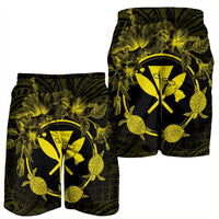 Hawaii Kanaka Turtle Hibiscus Polynesian Men's Shorts - Anthea Style Yellow - AH - Polynesian Pride