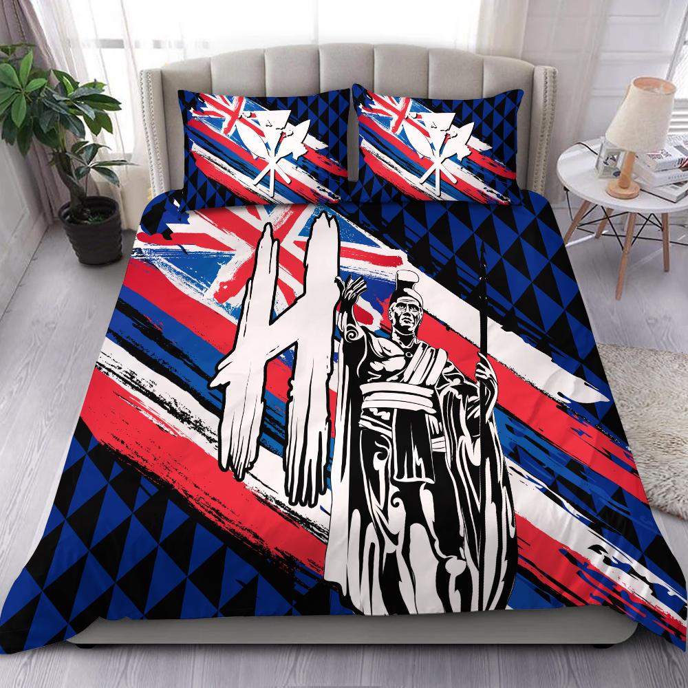 Hawaii King Flag Kanaka Map Polynesian Bedding Set - Won Style - AH Blue - Polynesian Pride