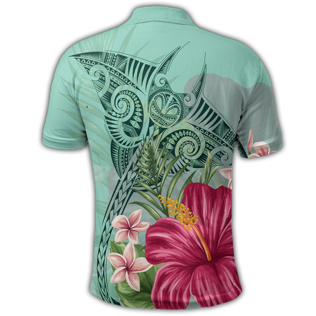 Hawaii Manta Ray Tropical Hibiscus Plumeria Polo Shirt - Polynesian Pride