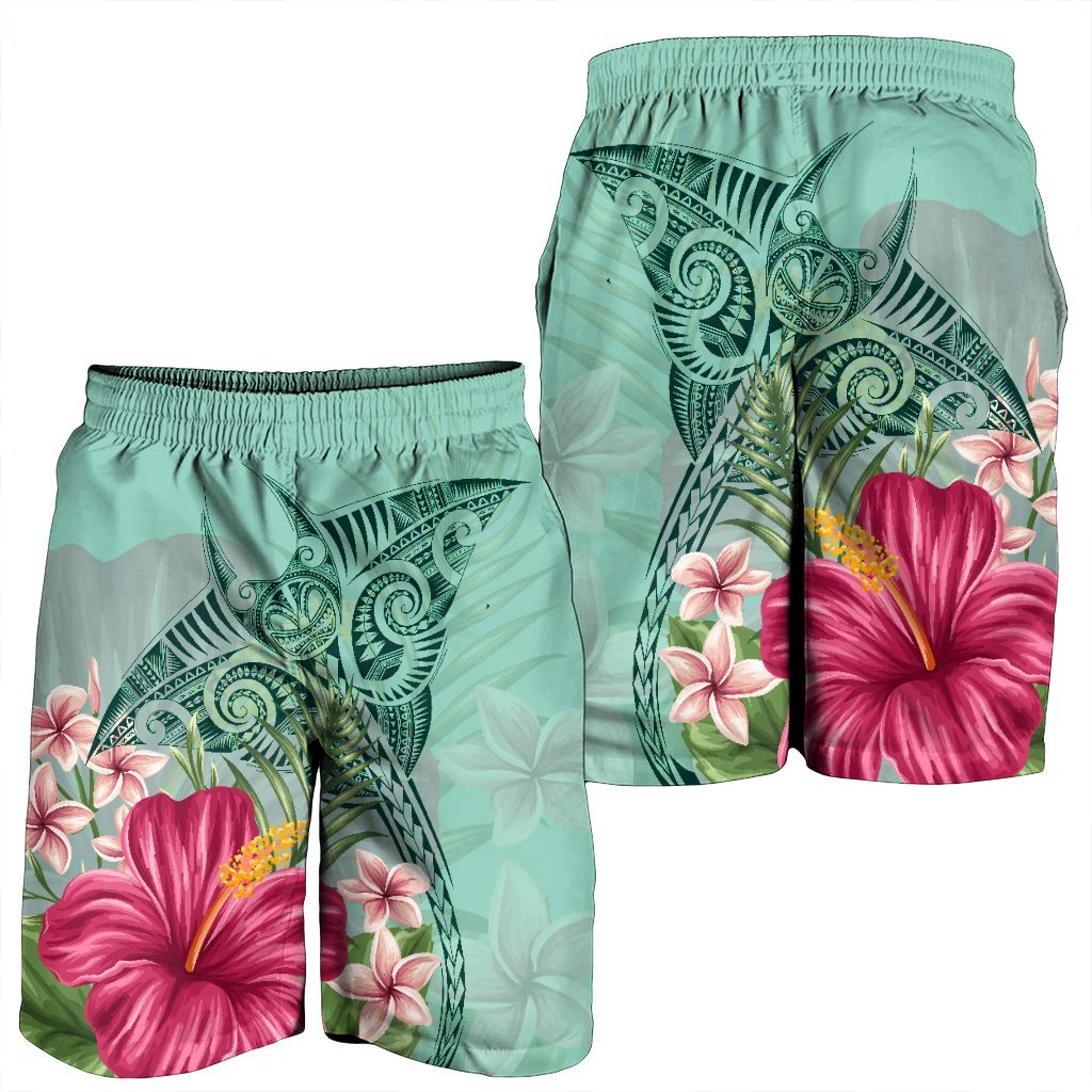 Hawaii Manta Ray Tropical Hibiscus Plumeria Men's Shorts - AH - Polynesian Pride