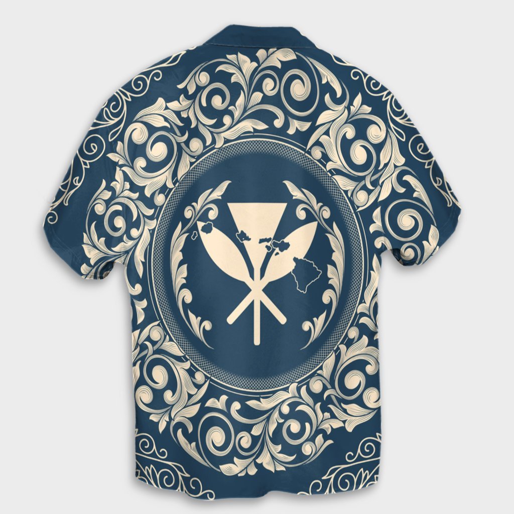 Hawaii Map Classic Floral Hawaiian Shirt Blue - AH - Polynesian Pride