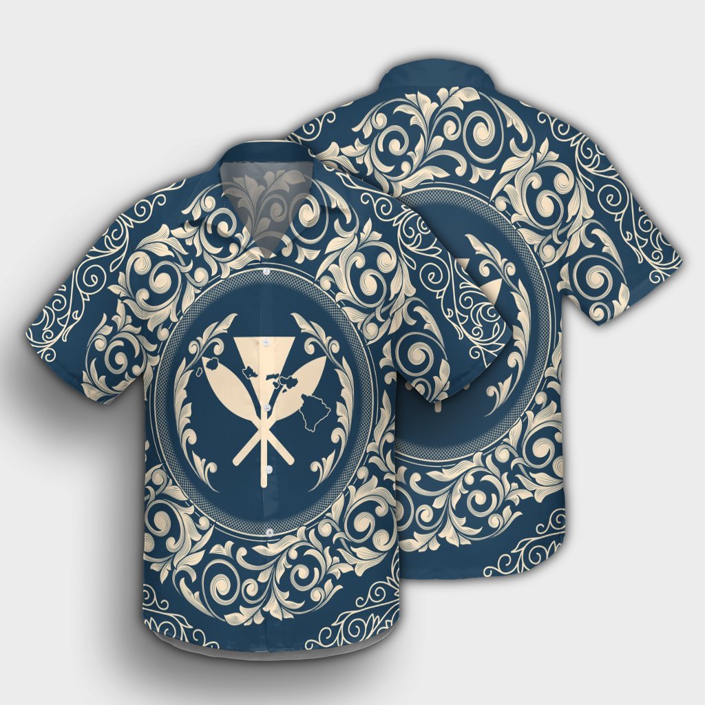 Hawaii Map Classic Floral Hawaiian Shirt Blue - AH - Polynesian Pride
