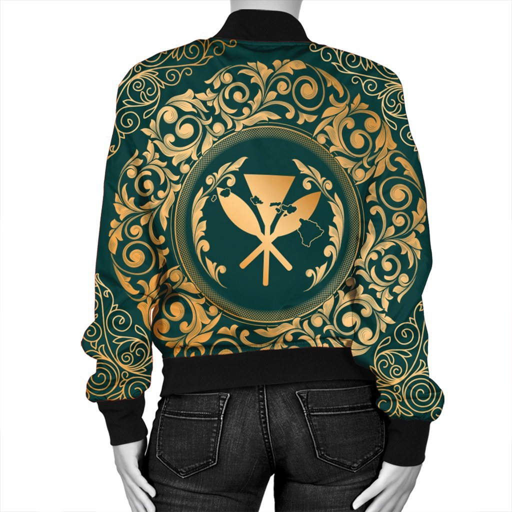 Hawaii Map Classic Floral Bomber Jacket Green - AH - Polynesian Pride