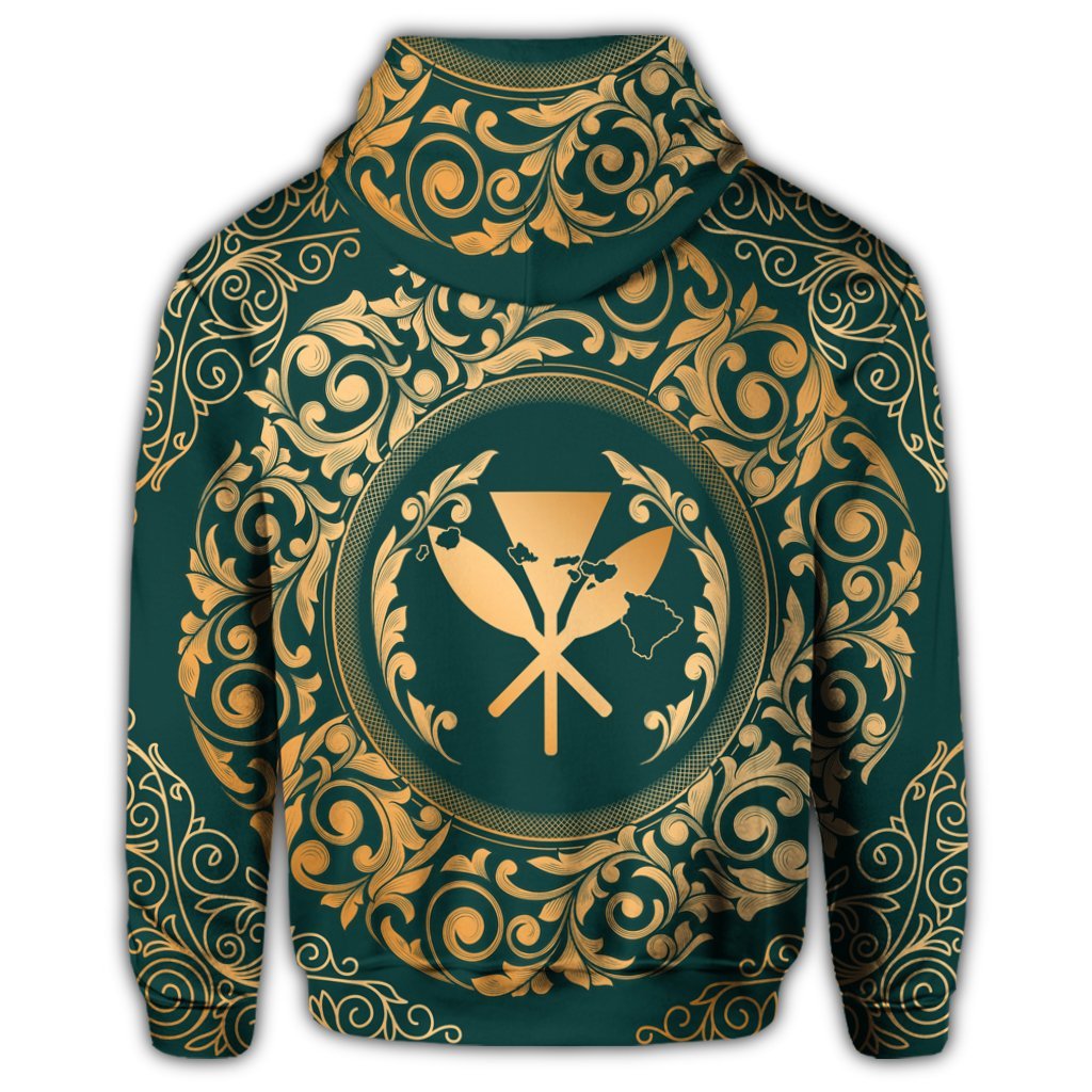 Hawaii Map Classic Floral Zip Hoodie Green - Polynesian Pride