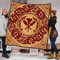 Hawaii Map Classic Floral Premium Quilts Red - AH - Polynesian Pride