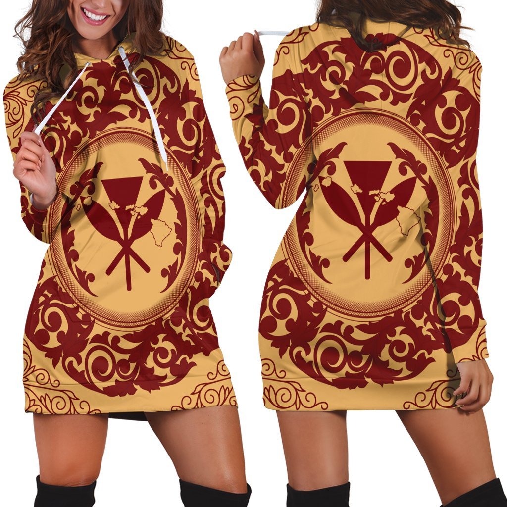Hawaii Map Classic Floral Hoodie Dress Red - AH Black - Polynesian Pride