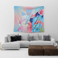 Hawaii Map Kanaka Hibiscus Polynesian Turtle Swimming Tapestry - Sweet Dream Style - AH - Polynesian Pride