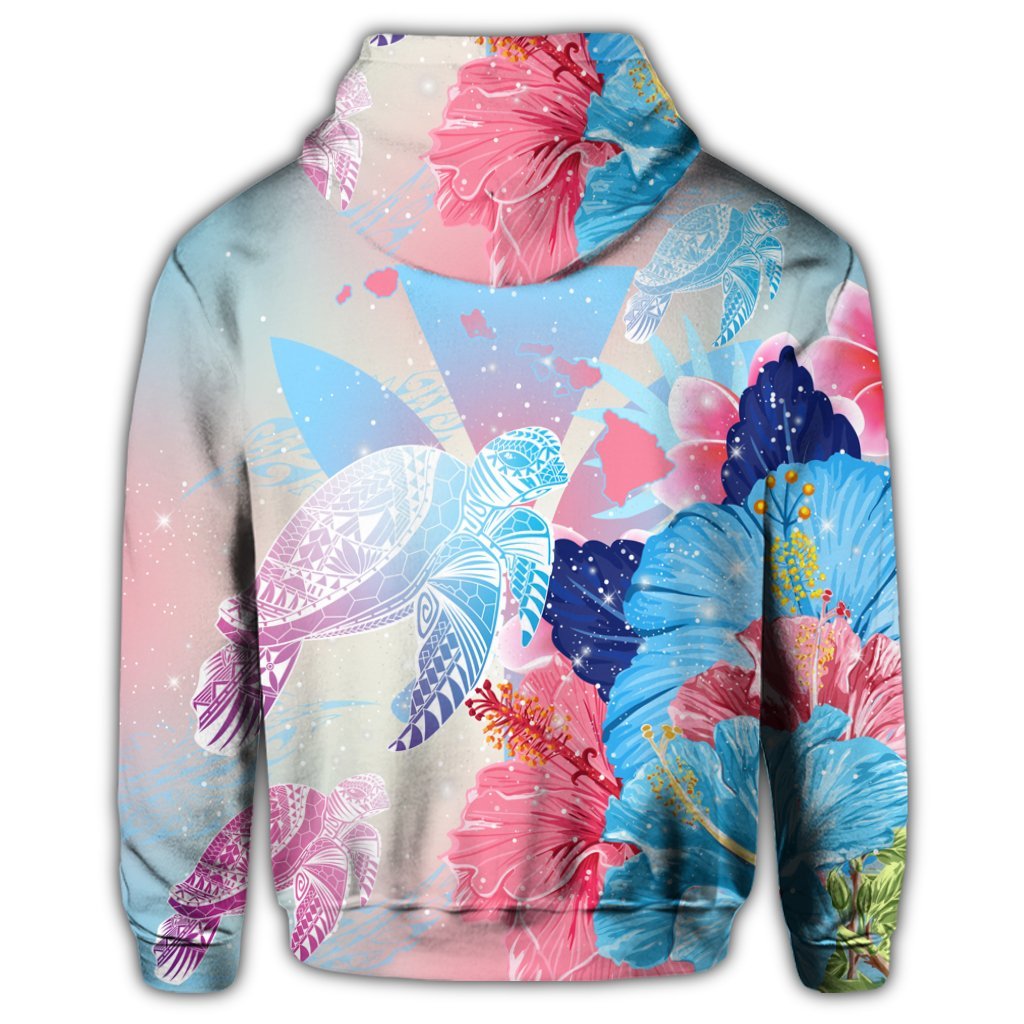 Hawaii Map Kanaka Hibiscus Polynesian Turtle Swimming Zip Hoodie Sweet Dream Style - Polynesian Pride