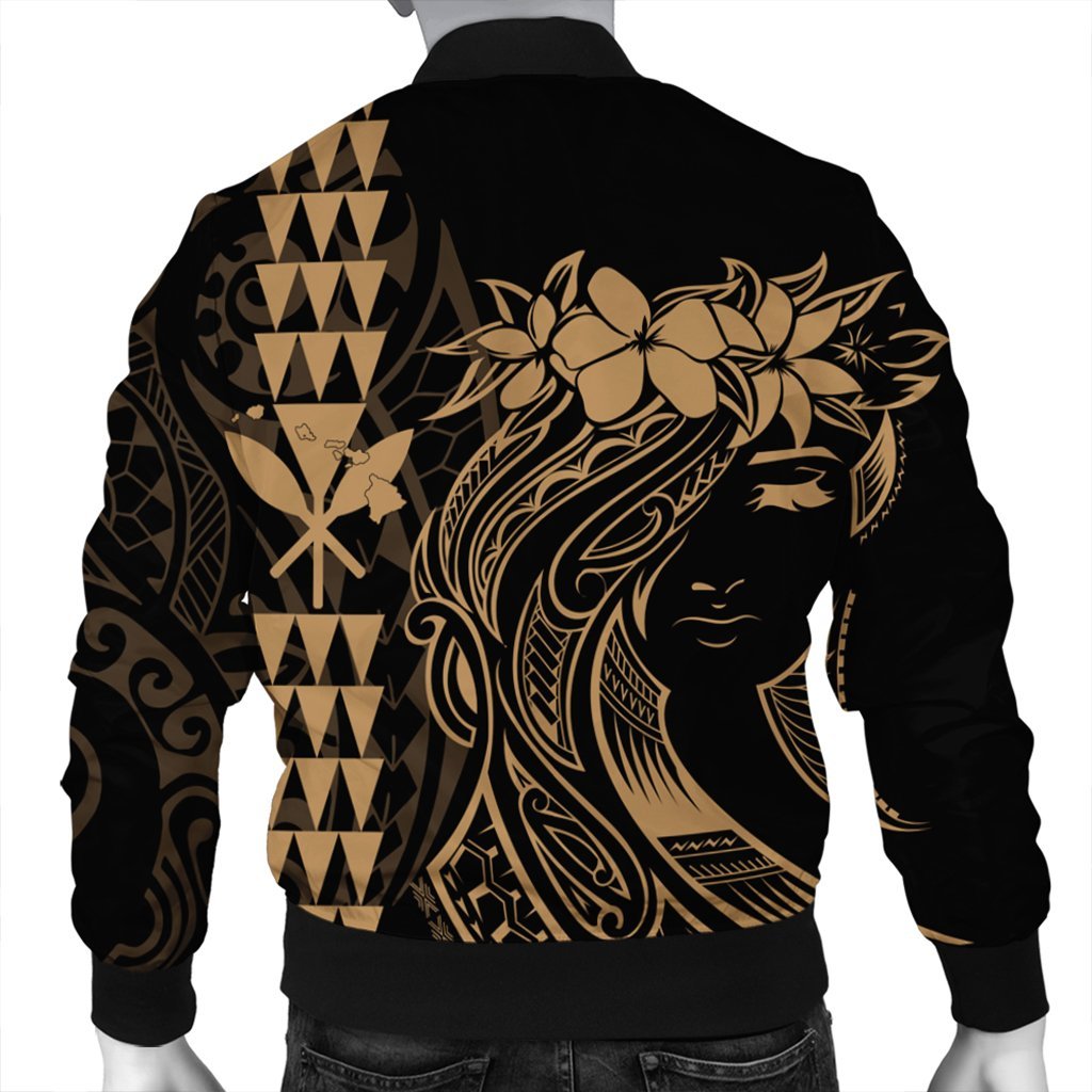 Hawaii Map Kanaka Polynesian Hula Girl Bomber Jacket Gold - AH - J5R - Polynesian Pride