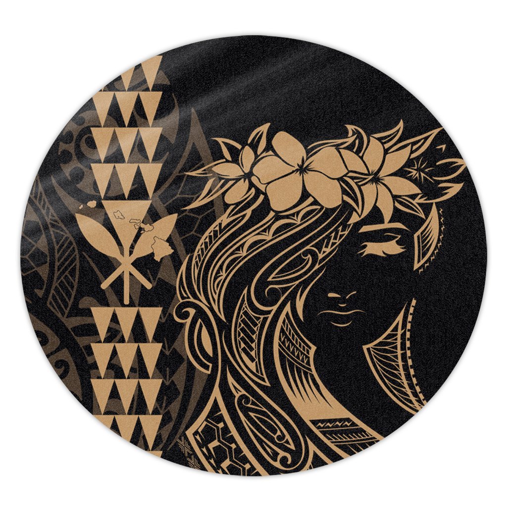 Hawaii Map Kanaka Polynesian Hula Girl Round Carpet Gold - AH - J5R Round Carpet Luxurious Plush - Polynesian Pride