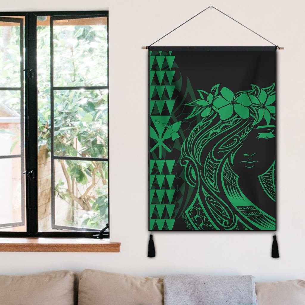 Hawaii Map Kanaka Polynesian Hula Girl Hanging Poster Green - AH - J5R - Polynesian Pride