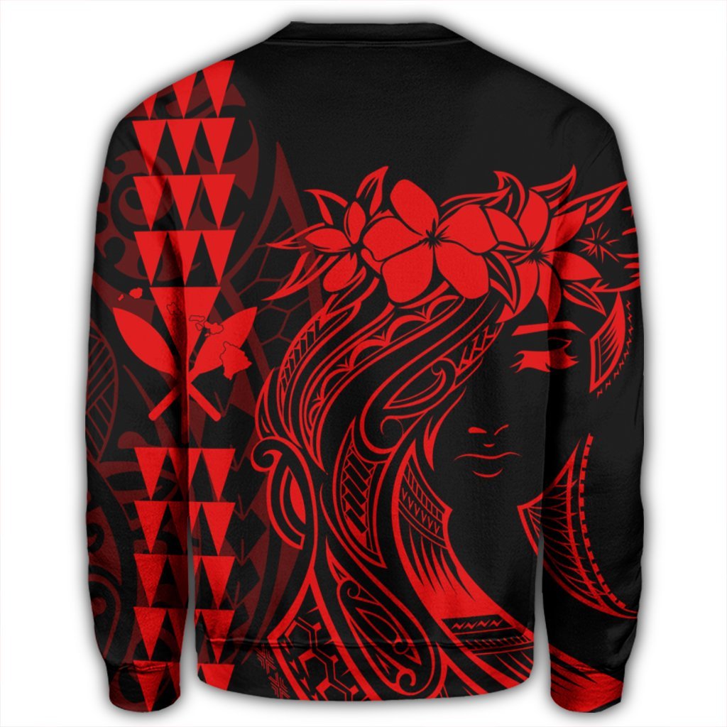Hawaii Map Kanaka Polynesian Hula Girl Sweatshirt Red - AH - J5R - Polynesian Pride
