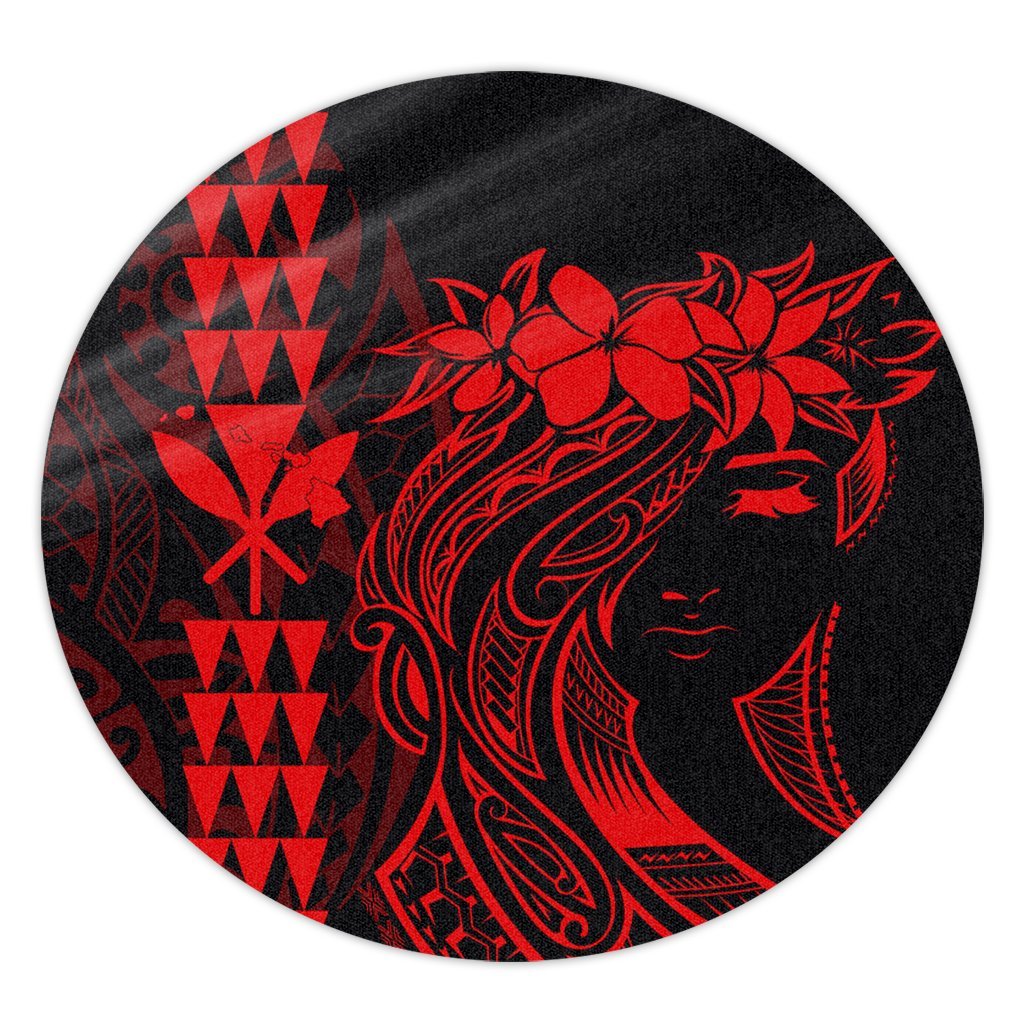 Hawaii Map Kanaka Polynesian Hula Girl Round Carpet Red - AH - J5R Round Carpet Luxurious Plush - Polynesian Pride