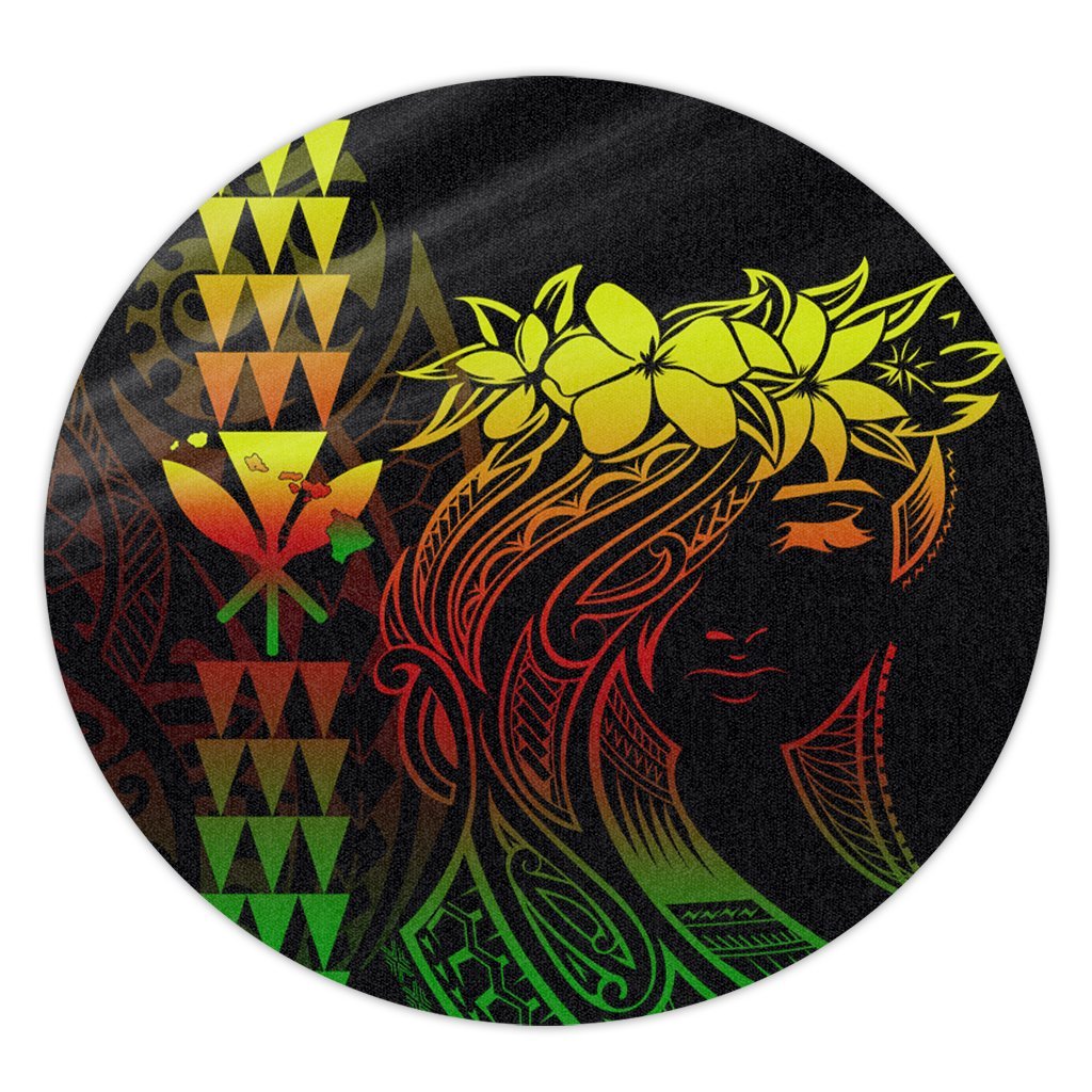 Hawaii Map Kanaka Polynesian Hula Girl Round Carpet Reggae - AH - J5R Round Carpet Luxurious Plush - Polynesian Pride