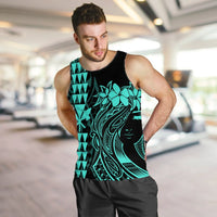 Hawaii Map Kanaka Polynesian Hula Girl Tank Top Turquoise - AH - J5R - Polynesian Pride