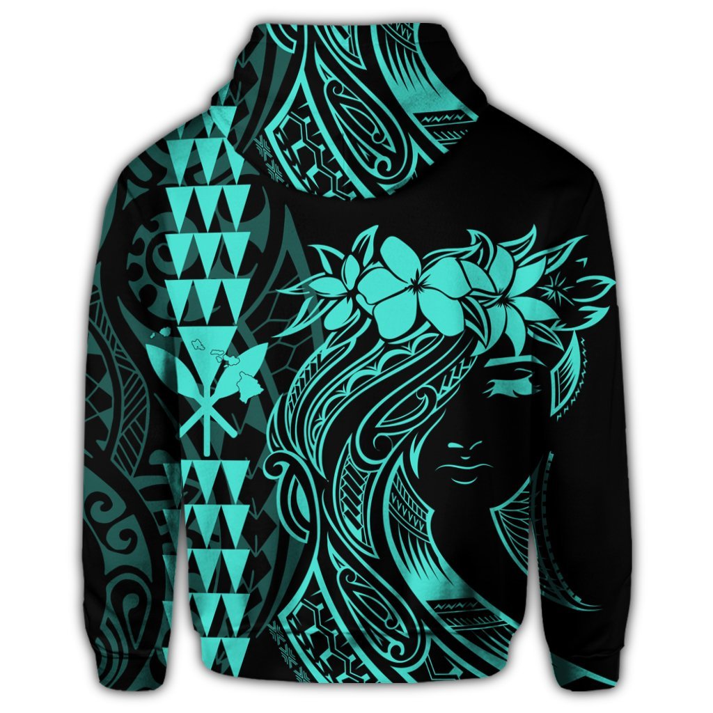 Hawaiian Map Kanaka Polynesian Hula Girl Hoodie Turquoise - Polynesian Pride