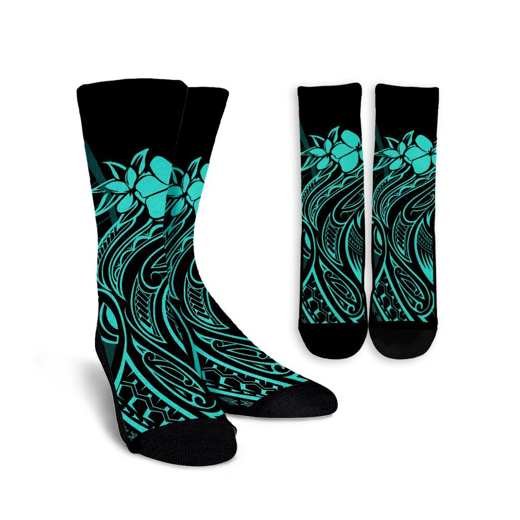 Hawaii Map Kanaka Polynesian Hula Girl Crew Socks Turquoise - AH - J5R Crew Socks White - Polynesian Pride