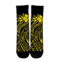 Hawaii Map Kanaka Polynesian Hula Girl Crew Socks Yellow - AH - J5R - Polynesian Pride