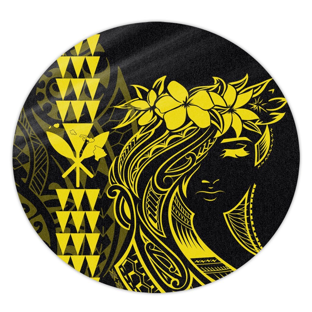 Hawaii Map Kanaka Polynesian Hula Girl Round Carpet Yellow - AH - J5R Round Carpet Luxurious Plush - Polynesian Pride