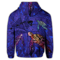 Hawaii Map Kanaka Turtle Zip Hoodie Volcano Style Galaxy - Polynesian Pride