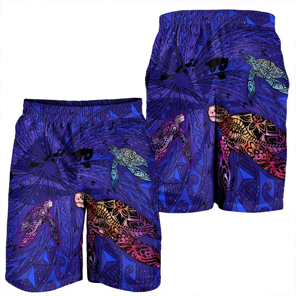 Hawaii Map Kanaka Turtle Men's Shorts - Volcano Style - Galaxy - AH - Polynesian Pride