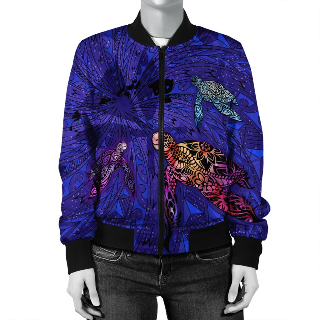 Hawaii Map Kanaka Turtle Bomber Jacket - Volcano Style - Galaxy - AH - Polynesian Pride